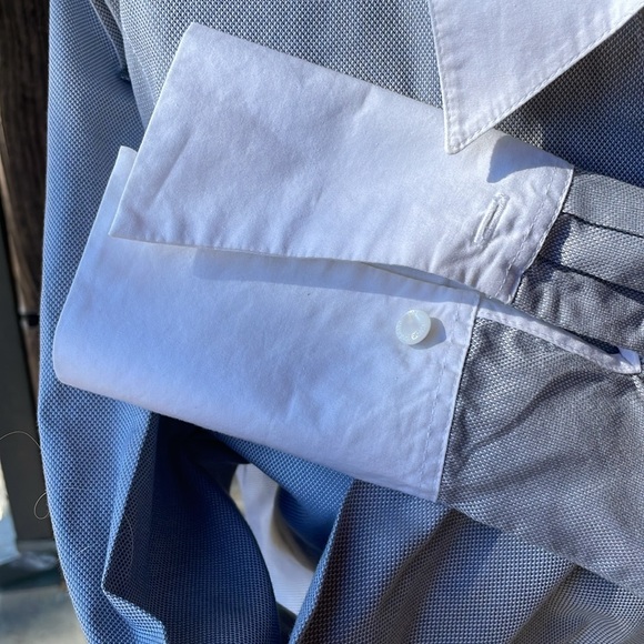 Anne Fontaine Paris true wrap dress shirt, gray with white collar & cuffs Size 3 - Picture 5 of 15